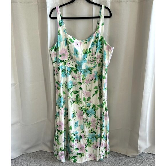Old Navy Dress Sz 2XL Floral Linen Blend Bloomcore Boho Romantic Coquette 17770 - Picture 1 of 11